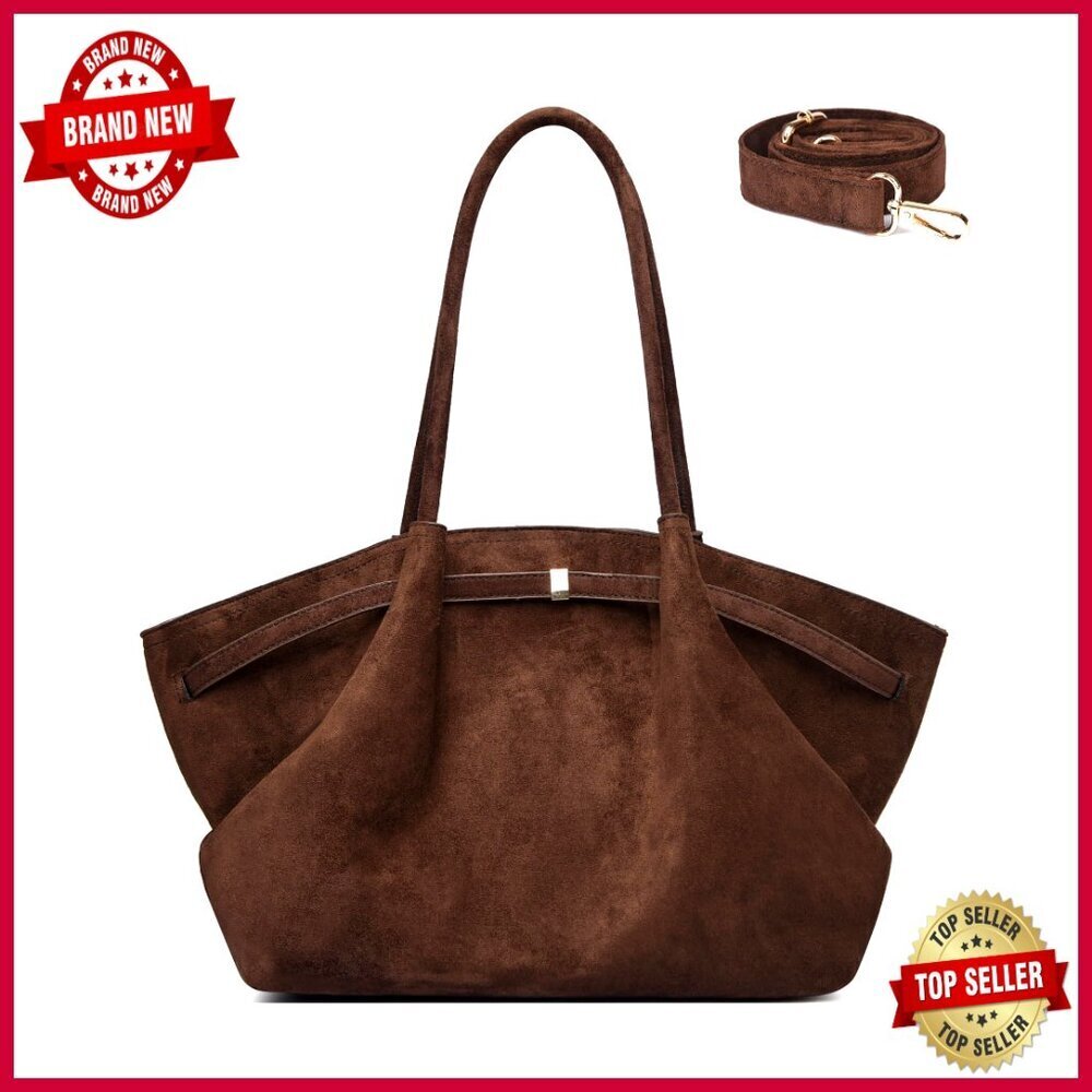 Faux Suede Tote Bag with Detachable Strap, Holds 13-Inch Laptop